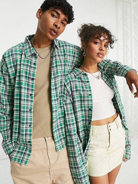 COLLUSION Unisex oversized check in green