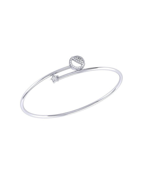 Half Moon Star Design Sterling Silver Diamond Adjustable Women Bangle