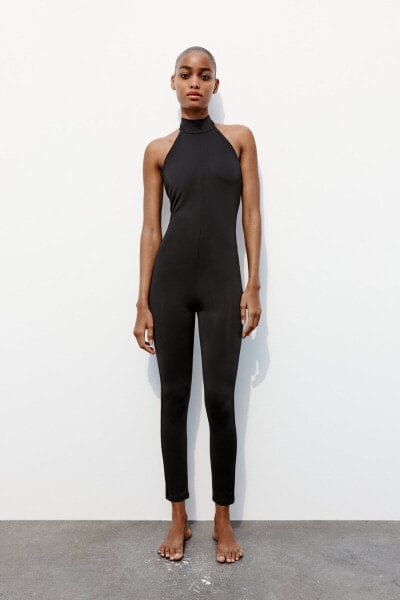 Polyamide halter neck jumpsuit