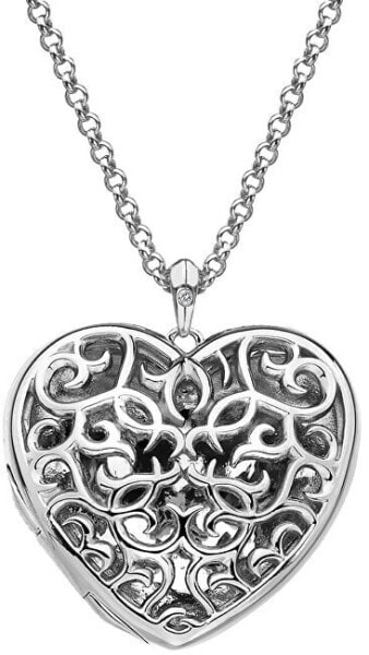Delicate Necklace for Women Large Heart Filigree Locket DP669 (Chain, Pendant)
