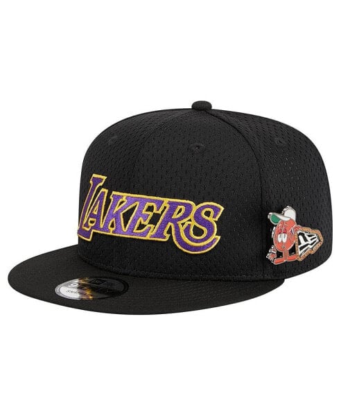 Men's Black Los Angeles Lakers Post-Up Pin Mesh 9FIFTY Snapback Hat