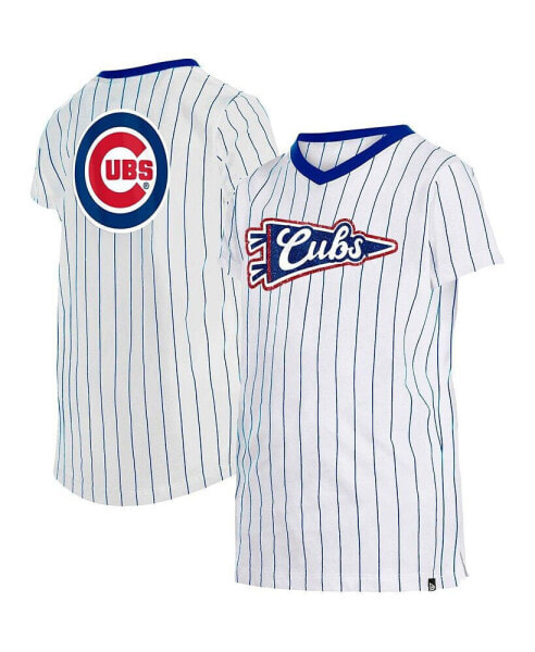 Футболка для малышей New Era белая с полосками Chicago Cubs V-образным вырезом