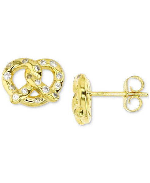 Cubic Zirconia Pretzel Stud Earrings in 14k Gold-Plated Sterling Silver