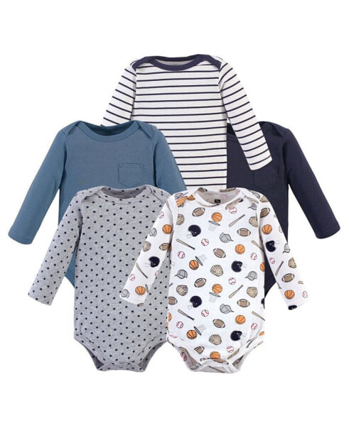 Infant Boy Cotton Long-Sleeve Bodysuits 5pk, Basic Sports