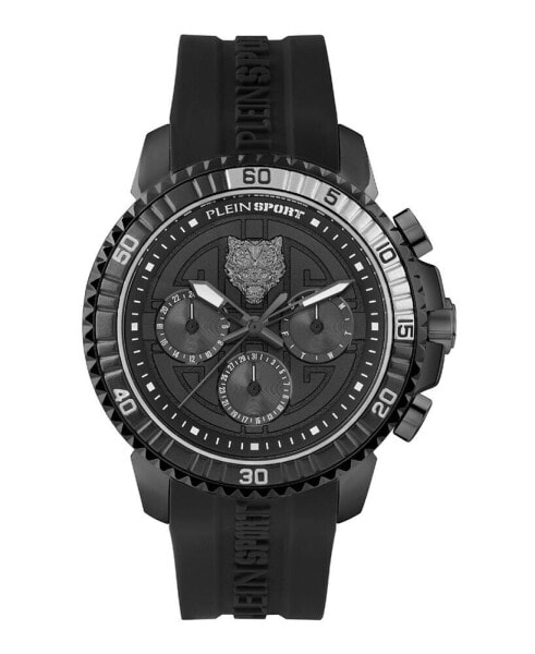 Men's Chronograph Date Quartz Powerlift Black Silicone Strap Watch 45mm