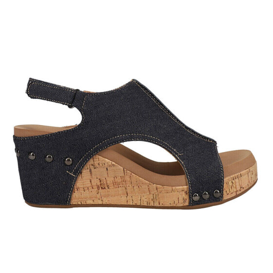 Corkys Carley Studded Wedge Womens Black Casual Sandals 30-5316-DEMN