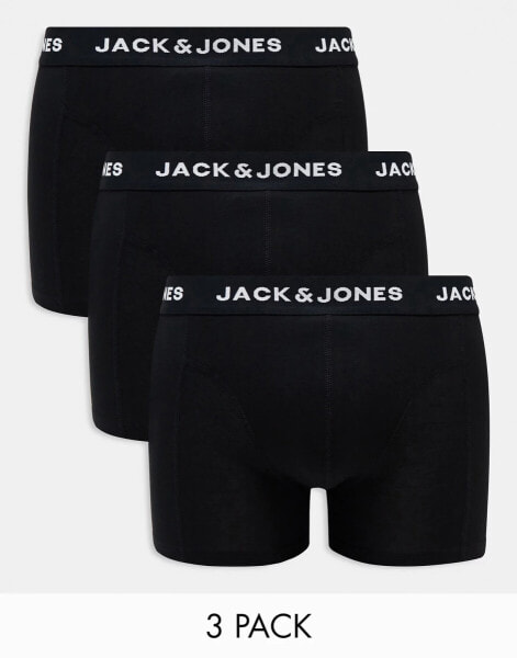 Jack & Jones 3 pack contrast waistband trunk in black