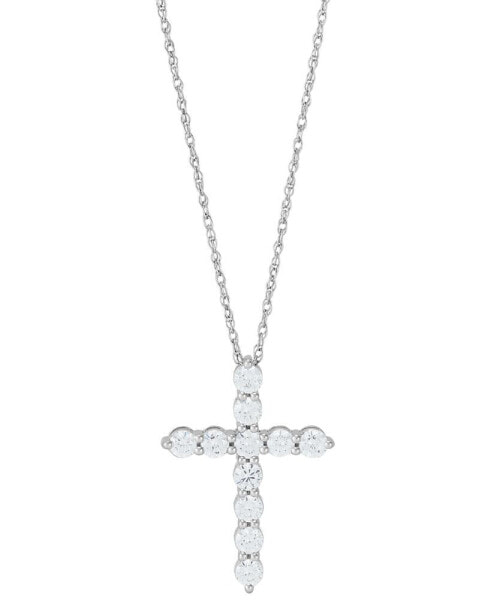 Lab Grown Diamond Cross Pendant Necklace (1/2 ct. t.w.) in 14k White Gold, 16" + 2" extender