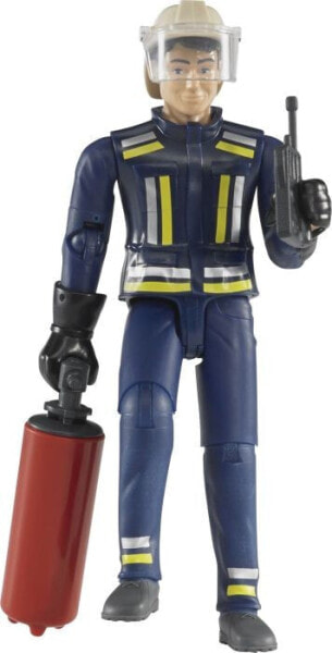 Фигурка Bruder Пожарный с аксессуарами, включая шлем, перчатки и фейерверк.