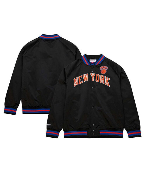 Men's Black New York Knicks Big and Tall Hardwood Classics Wordmark Satin Raglan Full-Zip Jacket