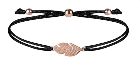 String bracelet with feather black / bronze