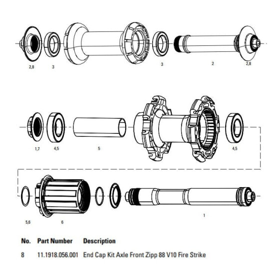 ZIPP Axle Front 188 V10 Fire Strike End Cap Kit Bushing