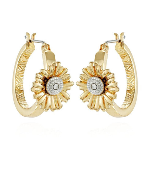 Gold-Tone Sunflower Charm Mini Hoop Earrings