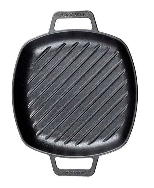 10in Square Grill Pan with Double Loop Handles, Seasoned
