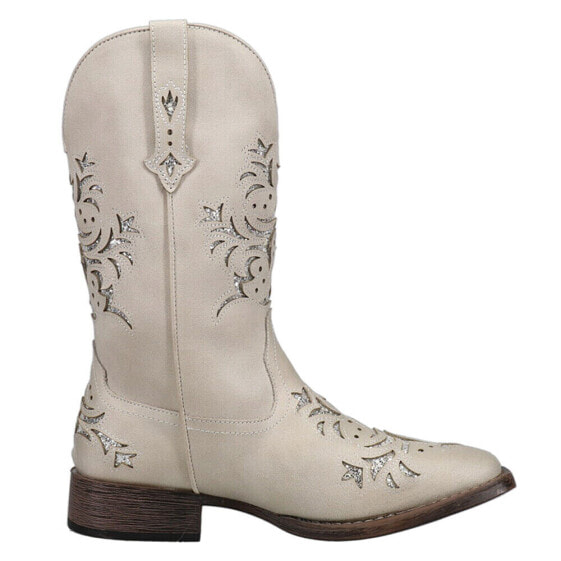 Roper Kennedy TooledInlay Glitter Square Toe Cowboy Womens Off White Casual Boo