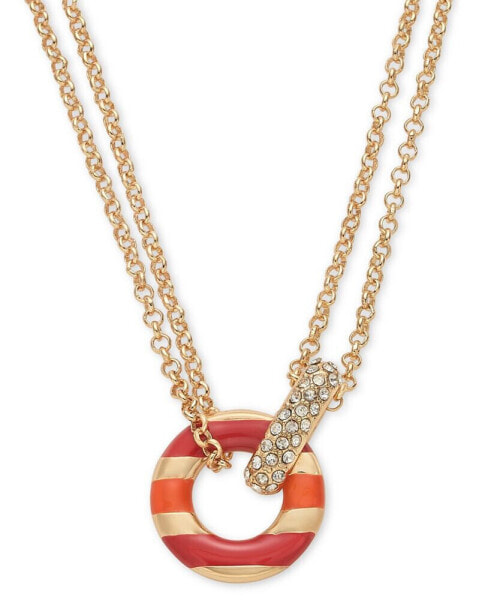 Gold-Tone Pavé & Color Circle Double Chain Pendant Necklace, 16" + 2" extender, Created for Macy's