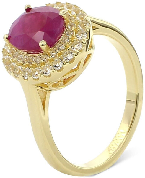 Sapphire (2 ct. t.w.) & White Topaz (1/2 ct. t.w.) Halo Ring in Gold-Plated Sterling Silver (Also in Ruby & Emerald)