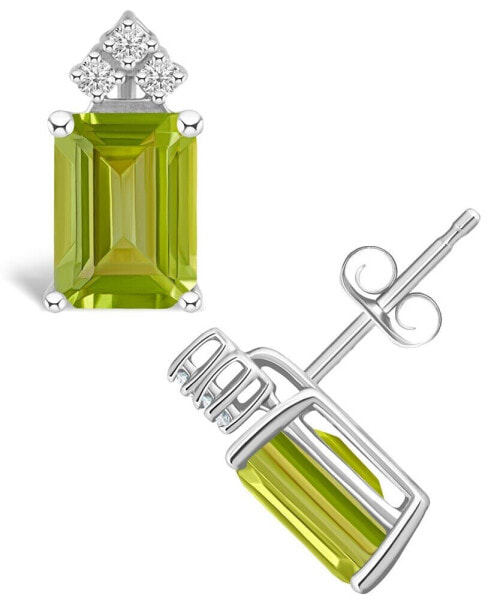 Peridot (3-3/8 ct. t.w.) and Diamond (1/8 ct. t.w.) Stud Earrings in 14K Yellow Gold or 14K White Gold