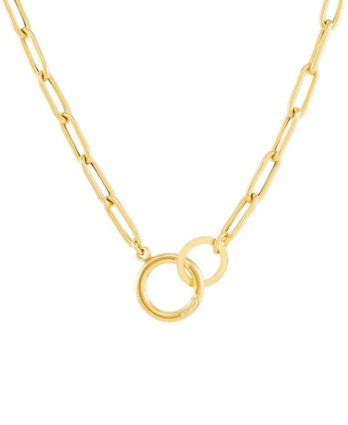 Paperclip Link 16" Chain Necklace with Interlocking Circle clasp in 18k Gold-Plated Sterling Silver