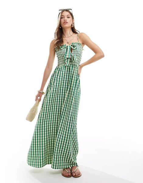 ONLY gingham maxi dress in green