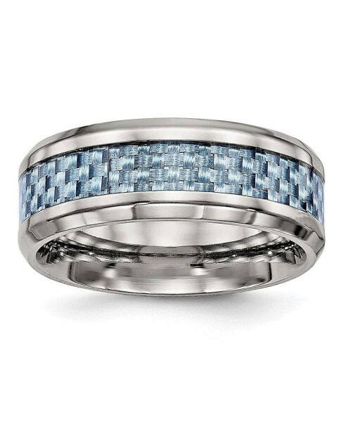 Stainless Steel Light Blue Fiber Inlay 8mm Band Ring