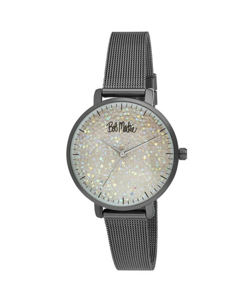 Women's Black Alloy Bracelet Glitter Dial Mesh Watch, 32mm