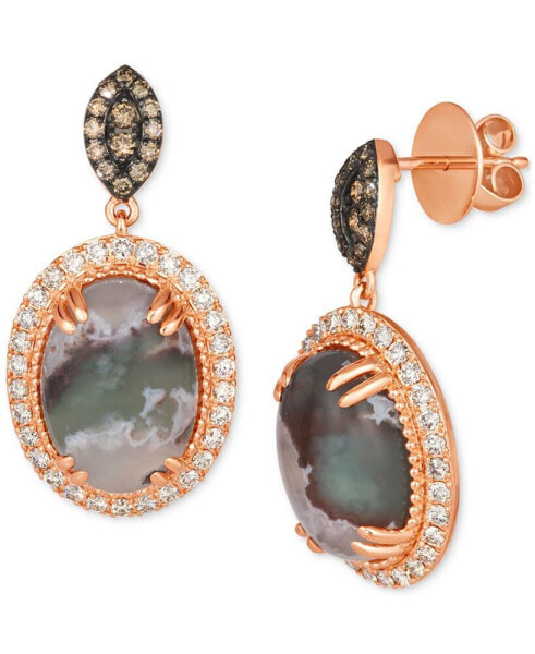 Peacock Aquaprase (7-7/8 ct. t.w.) & Diamond (3/4 ct. t.w.) Halo Drop Earrings in 14k Rose Gold