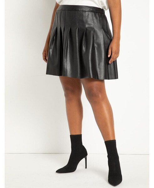 Plus Size Faux Leather Pleated Skirt