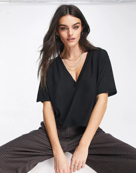 ASOS DESIGN v neck t-shirt in texture in black