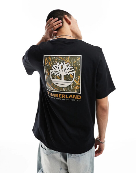 Timberland large tree camo backprint t-shirt in black