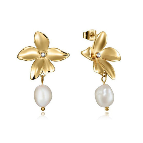 Luxury gold-plated earrings with zircons and Chic pearl 15116E01016