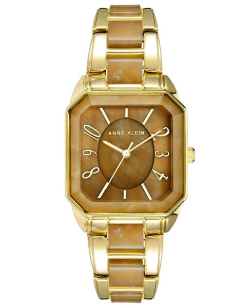 Women's Square Gold-Tone Alloy with Brown Plastic Bracelet Watch 38mm