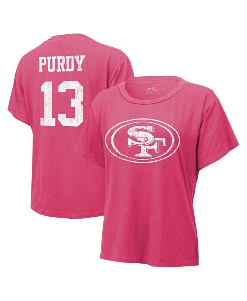 Women's Threads Brock Purdy Pink Distressed San Francisco 49ers Name and Number T-shirt