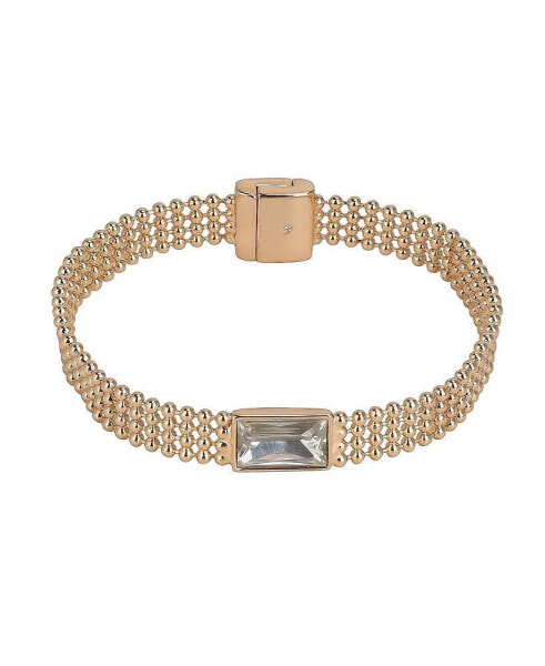 Gold Tone Bead Chain Bracelet with Magnetic Closure and Center Stone Accent
