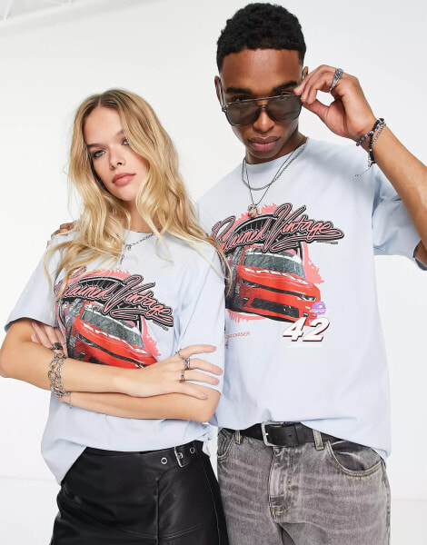 Reclaimed Vintage inspired unisex t-shirt with retro car print in blue