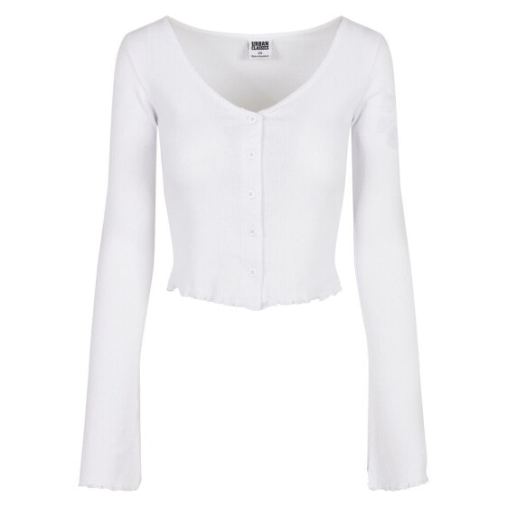 URBAN CLASSICS Cardigan Cropped Rib Long Sleeve V Neck T-Shirt