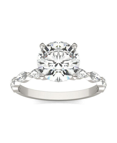 Moissanite Accented Solitaire Engagement Ring (2-1/2 Carat Total Weight Diamond Equivalent) in 14K White Gold