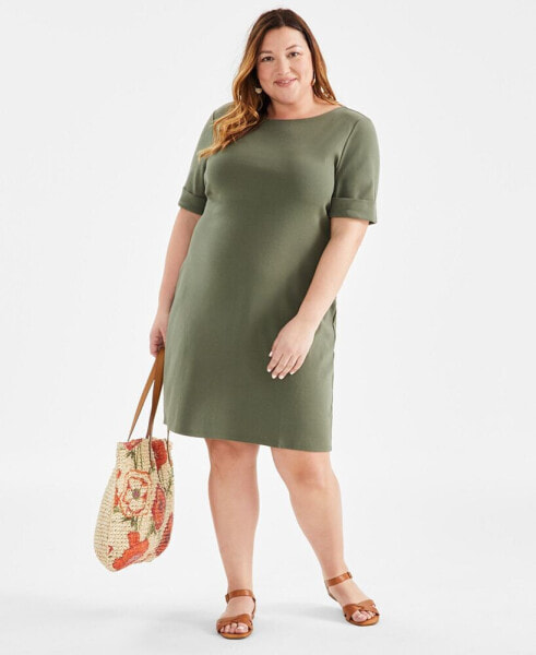 Plus Size Solid Boat-Neck Dress, Created for Macy's