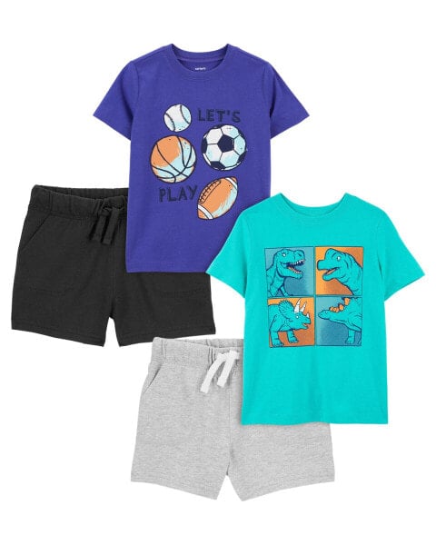 Toddler 4-Piece Graphic Tees & Pull-On Cotton Shorts Set 4T
