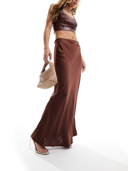 Y.A.S satin maxi skirt in rich chocolate brown