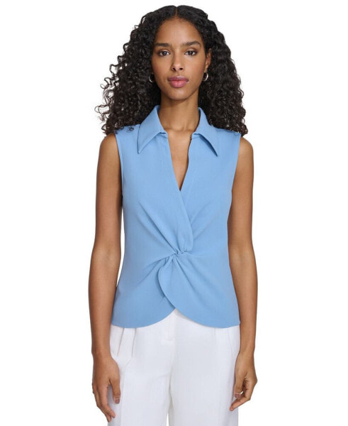 Women's Solid Twist-Front Sleeveless Blouse