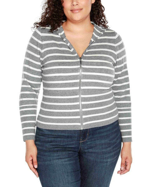 Plus Size Striped Hooded Cardigan Sweater