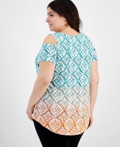 Plus Size Myra Ombré Cold-Shoulder Top, Created for Macy's