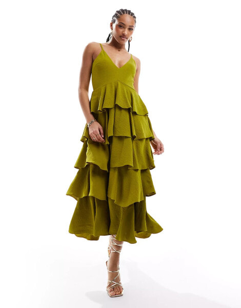 Pretty Lavish textured tiered maxi dress in chartreuse