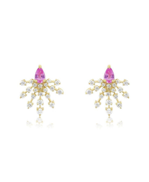 Pink Sapphire and Diamond Burst Earrings