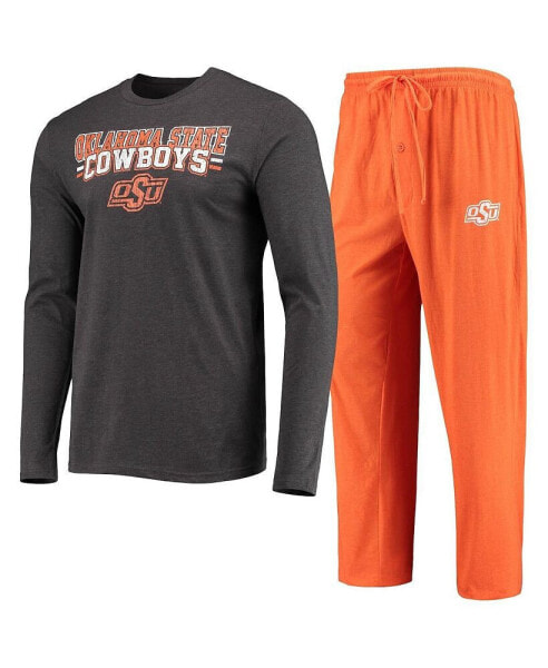 Men's Orange and Heathered Charcoal Oklahoma State Cowboys Meter Long Sleeve T-shirt and Pants Sleep Set