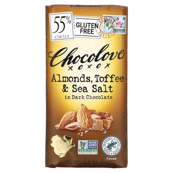 Almonds, Toffee & Sea Salt in Dark Chocolate, 55% Cocoa, 3.2 oz (90 g)
