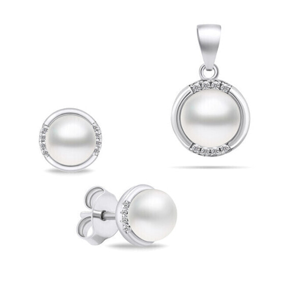 Charming Silver Pearl Jewelry Set SET229W (Earrings, Pendant)