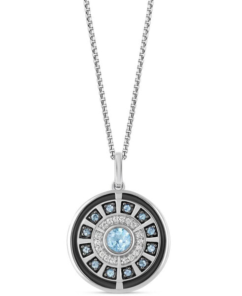 Wonder Fine Jewelry swiss Blue Topaz (3/8 ct. t.w.) & Diamond (1/10 ct. t.w.) Ironman Arc Reactor 18" Pendant Necklace in Sterling Silver