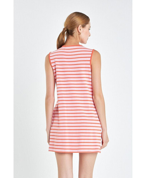 Women's Striped Knit Lace Up Dress